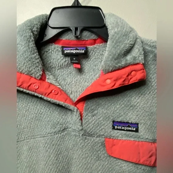 Patagonia Re Tool Snap T Fleece Pullover women medium grey pink accent warm cozy - Picture 2 of 8